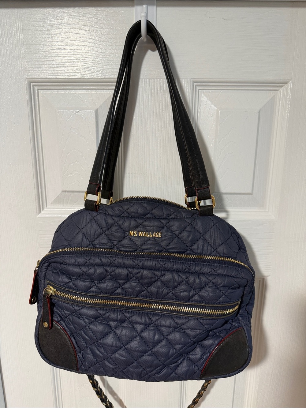 MZ Wallace Navy Quilted Shoulder Bag with Black Straps